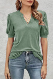 Casual Solid Fold V Neck T-Shirts