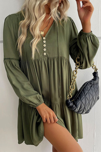 Casual Solid Patchwork V Neck A Line Dresses