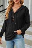 Casual Solid Buttons Hooded Collar Tops