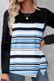 Casual Striped Contrast O Neck Tops