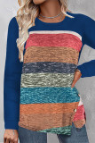 Casual Striped Contrast O Neck Tops