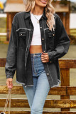 Casual Solid Tassel Turndown Collar Tops