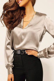 Elegant Solid Patchwork V Neck Tops