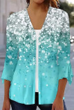 Casual Print Patchwork V Neck Outerwear