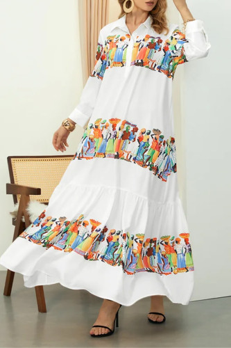 Casual Elegant Print Patchwork Shirt Collar Shirt Dress Dresses