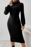 Celebrities Elegant Solid Turtleneck One Step Skirt Dresses