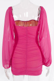 Sexy Party Solid Mesh Square Collar One Step Skirt Dresses