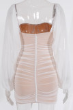 Sexy Party Solid Mesh Square Collar One Step Skirt Dresses