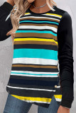 Casual Striped Contrast O Neck Tops