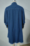 Casual Solid Make Old Turndown Collar Long Sleeve Loose Denim Dresses(  No Belt)