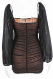 Sexy Party Solid Mesh Square Collar One Step Skirt Dresses