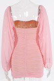 Sexy Party Solid Mesh Square Collar One Step Skirt Dresses