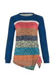 Casual Striped Contrast O Neck Tops