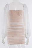Sexy Party Solid Mesh Square Collar One Step Skirt Dresses
