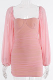 Sexy Party Solid Mesh Square Collar One Step Skirt Dresses