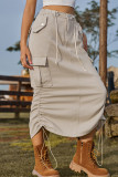 Casual Solid Draw String Pocket Loose Bottoms