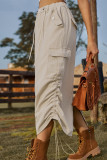 Casual Solid Draw String Pocket Loose Bottoms
