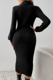 Celebrities Elegant Solid Turtleneck One Step Skirt Dresses