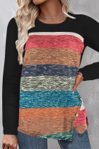 Casual Striped Contrast O Neck Tops