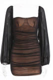 Sexy Party Solid Mesh Square Collar One Step Skirt Dresses