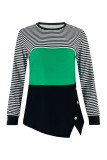 Casual Striped Contrast O Neck Tops
