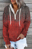 Casual Print Zipper Hooded Collar Tops
