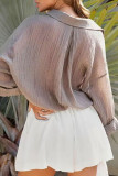 Simplicity Solid Fold Shirt Collar Tops