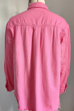 Casual Solid Tassel Turndown Collar Tops