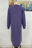 Elegant Solid Buckle O Neck Long Sleeve Dresses