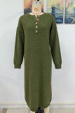 Elegant Solid Buckle O Neck Long Sleeve Dresses