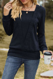 Casual Solid Patchwork Square Collar Tops