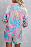 Casual Street Floral Patchwork Turndown Collar Three Quarter Two Pieces