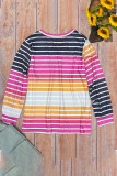 Casual Striped Contrast V Neck Plus Size Tops