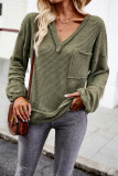 Casual Plaid Pocket V Neck Tops
