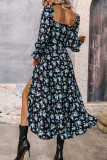 Elegant College Floral Slit Square Collar A Line Dresses