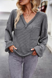 Casual Plaid Pocket V Neck Tops