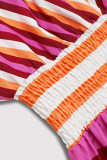 Elegant College Striped Floral Patchwork V Neck Printed Dress Dresses