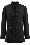 Elegant Solid Buckle Flounce Lotus Leaf Collar Outerwear
