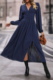 Elegant Solid Slit V Neck Waist Skirt Dresses
