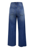 Casual Vintage Solid Ripped Mid Waist Loose Denim Jeans