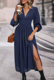 Elegant Solid Slit V Neck Waist Skirt Dresses
