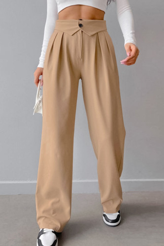 Street Solid Fold Loose High Waist Straight Solid Color Bottoms