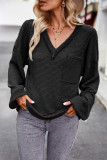 Casual Plaid Pocket V Neck Tops