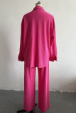 Casual Solid Draw String Fold Turndown Collar Long Sleeve Three Pieces(Shirt vest trousers)