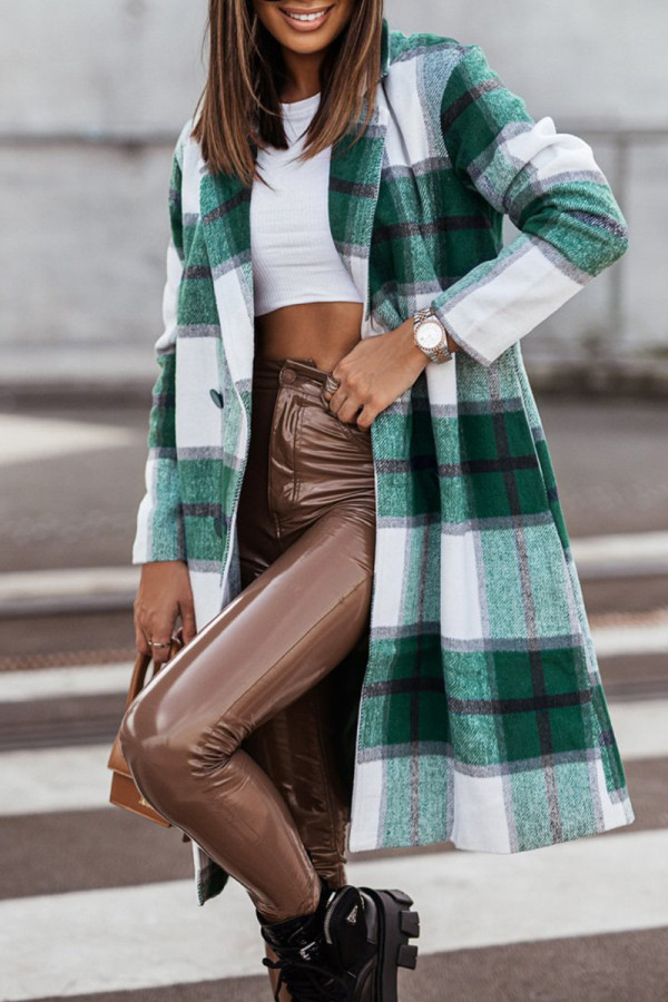 British Style Elegant Plaid Contrast Turn-back Collar Outerwear