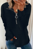 Casual Plaid Solid Zipper Turndown Collar Tops