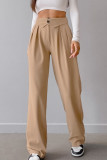 Street Solid Fold Loose High Waist Straight Solid Color Bottoms