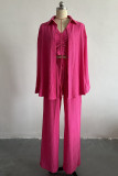 Casual Solid Draw String Fold Turndown Collar Long Sleeve Three Pieces(Shirt vest trousers)