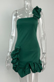 Sexy Solid Fold Asymmetrical One Shoulder Bud Dresses