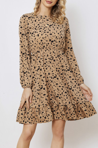 College Print Patchwork O Neck A Line Dresses